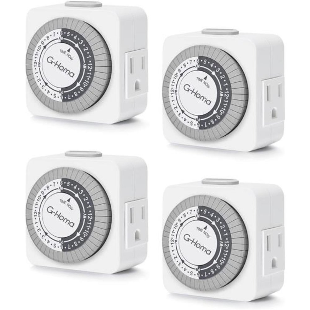 Timers, 24 Hour Indoor Plug-in Mechanical Timer Mini, 3-Prong,  (4-Pack)